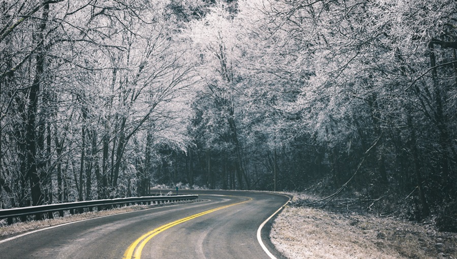 téli autóút erdő